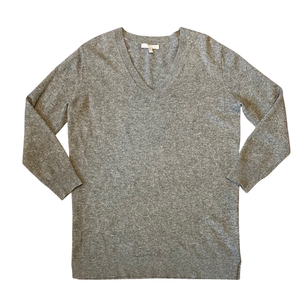 Neiman Marcus Cashmere Sweater Mens Large Long V-Neck‎ Gray